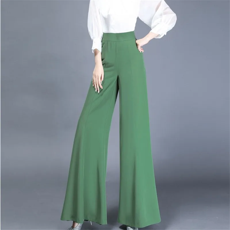 

Женские широкие брюки с высокой талией, свободные однотонные светло-зеленые брюки с широкими штанинами, весна-осень