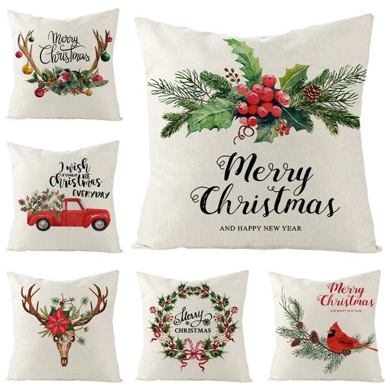 

Merry Christmas Pillowcase Linen Cushion Cover Christmas Home Decoration Pillows Cover Sofa Cover Cushion Christmas Gift Pillows