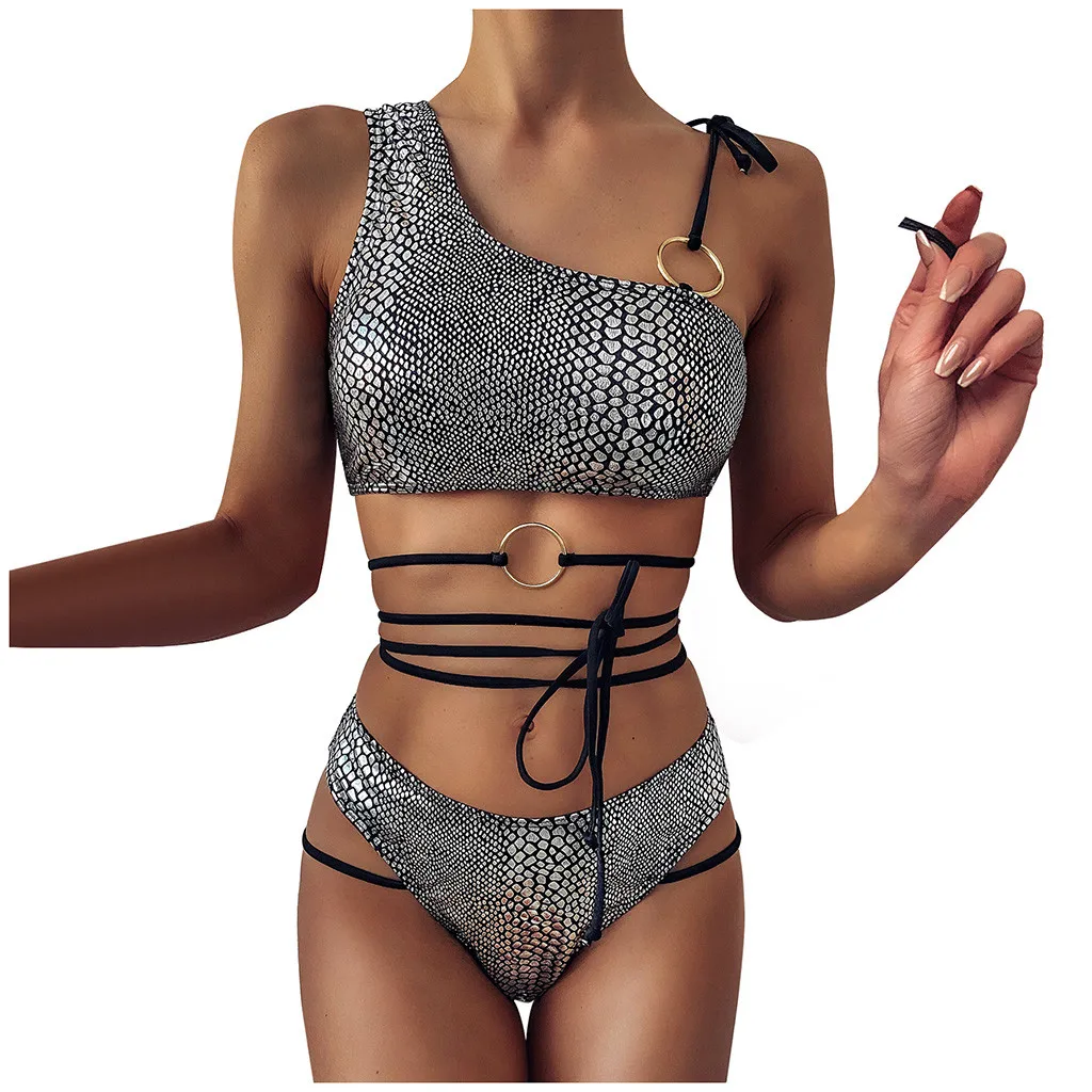 Модный комплект бикини SAGACE на одно плечо с кольцом женский летний раздельный