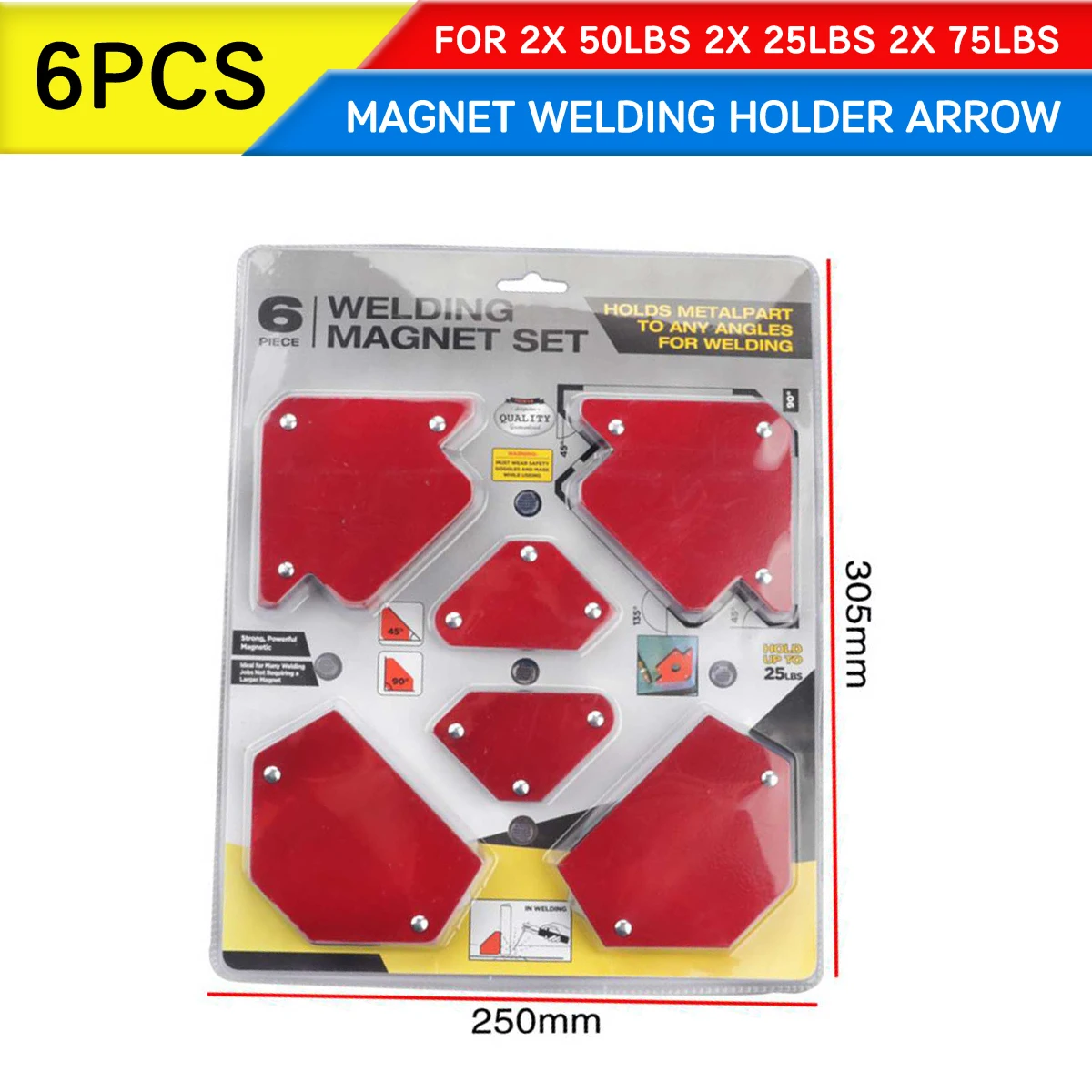 

6pcs Magnet Welding Holder Arrow Multi-angle Magnetic Clamp For Welding Magnet 2x 50lbs 2x 25lbs 2x 75lbs Mig Tools