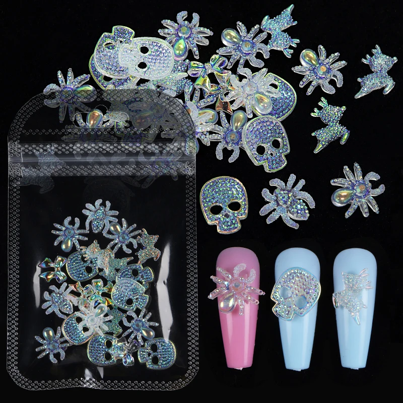 

18pcs Aurora Bowknot Nail Art Accessories Halloween Skull Spider Merry Christmas Elk Nail Jewelry Kawaii Manicure Decoration