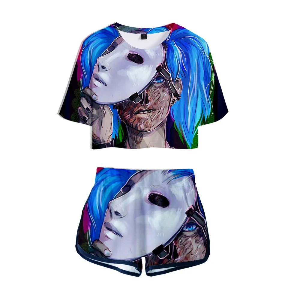 Женский комплект из двух предметов шорты и футболка с 3D принтом в стиле Харадзюку