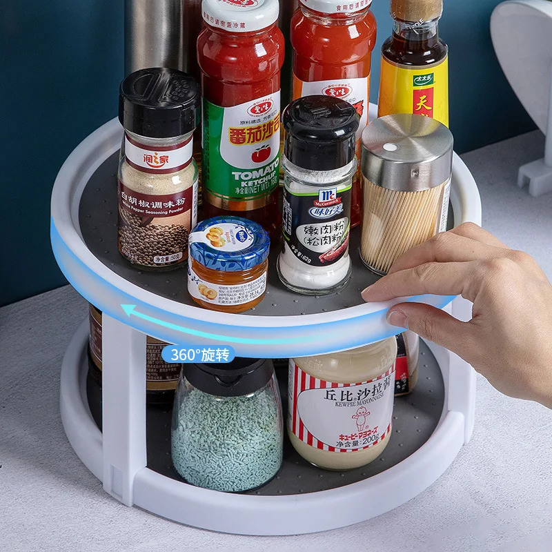 

PP Double Layer Makeup Organizer Rotatable Makeup Storage Box Creative Cosmetic Organizer Multifunctional Kitchen Organizer