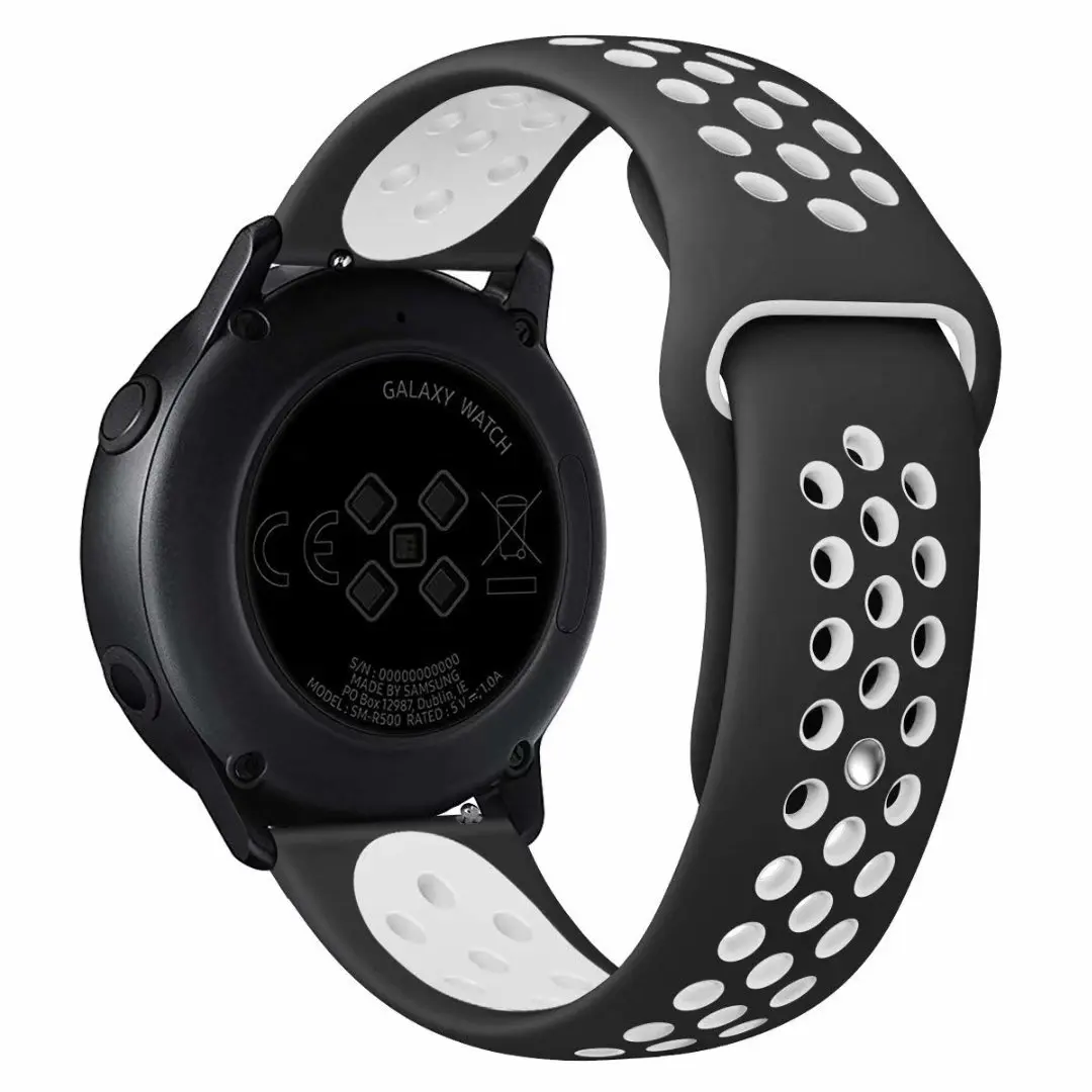 22 мм 20 мм спортивный ремешок для samsung gear Sport S2 S3 Galaxy Watch Active 42 мм 46 мм силиконовый ремешок для Huami Pebble Time huawei gt 2 - Цвет ремешка: black white