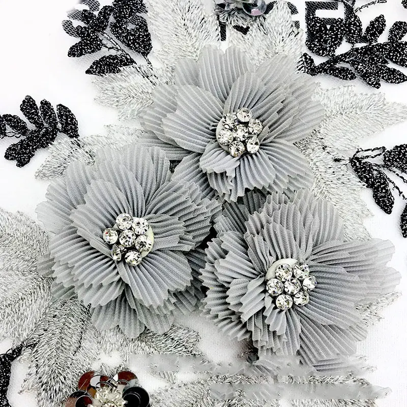 Вышивка 3D цветок кружевной воротник DIY Кристалл декольте одежды мотив дизайн