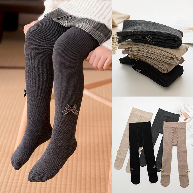 Детские осенне-зимние колготки с бантом хлопковые для маленьких девочек детские