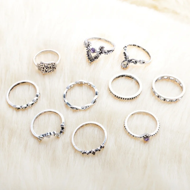 Товары 10 шт. в наборе Женское кольцо стиле панк этнический хиппи ювелирное