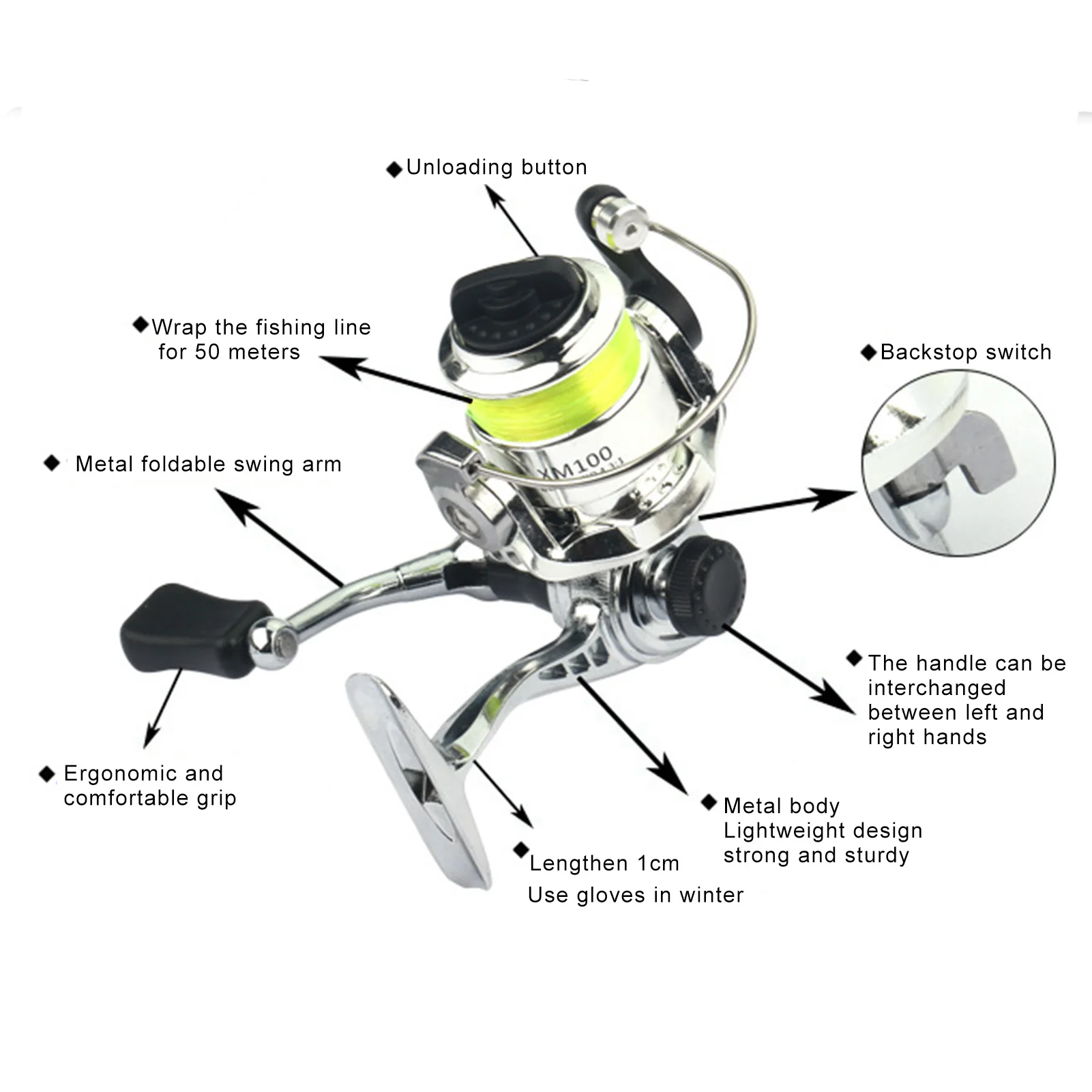 

Upgraded XM100 Mini Metal Fishing Reel Outdoor Portable Spinning Wheel Bearing Fish Tackle Gear Tool Accessories