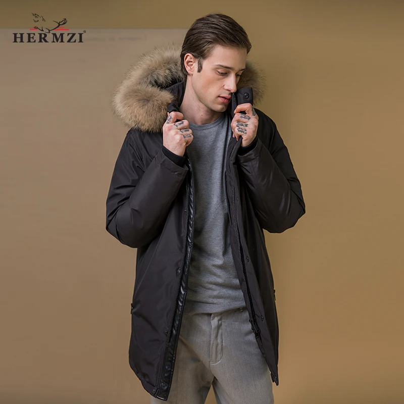 

HERMZI 2020 Men Winter Coat Parka Cotton Padded Jacket Alaska Parka Men Thick Warm Winter Jackets Overcoat Raccoon Fur Collar