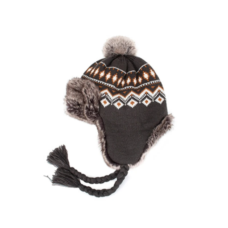 Winter Hut Russische Bomber Hüte Für Frauen Männer Warme Schnee Hut Mit Fell Pompon Rot Winddicht knittingEarflap Trapper Außen Kappe