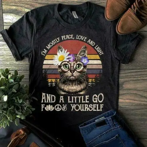 Cat IM в основном светильник Peace Love черная футболка M 6 Xl| |