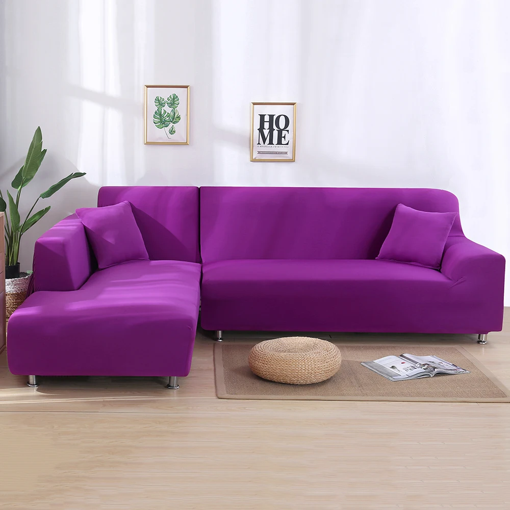 candy purple Эластичный чехол для дивана, эластичная ткань, сплошной цвет, угловой диван, антипепельный декор, универсальные чехлы - Цвет: candy purple
