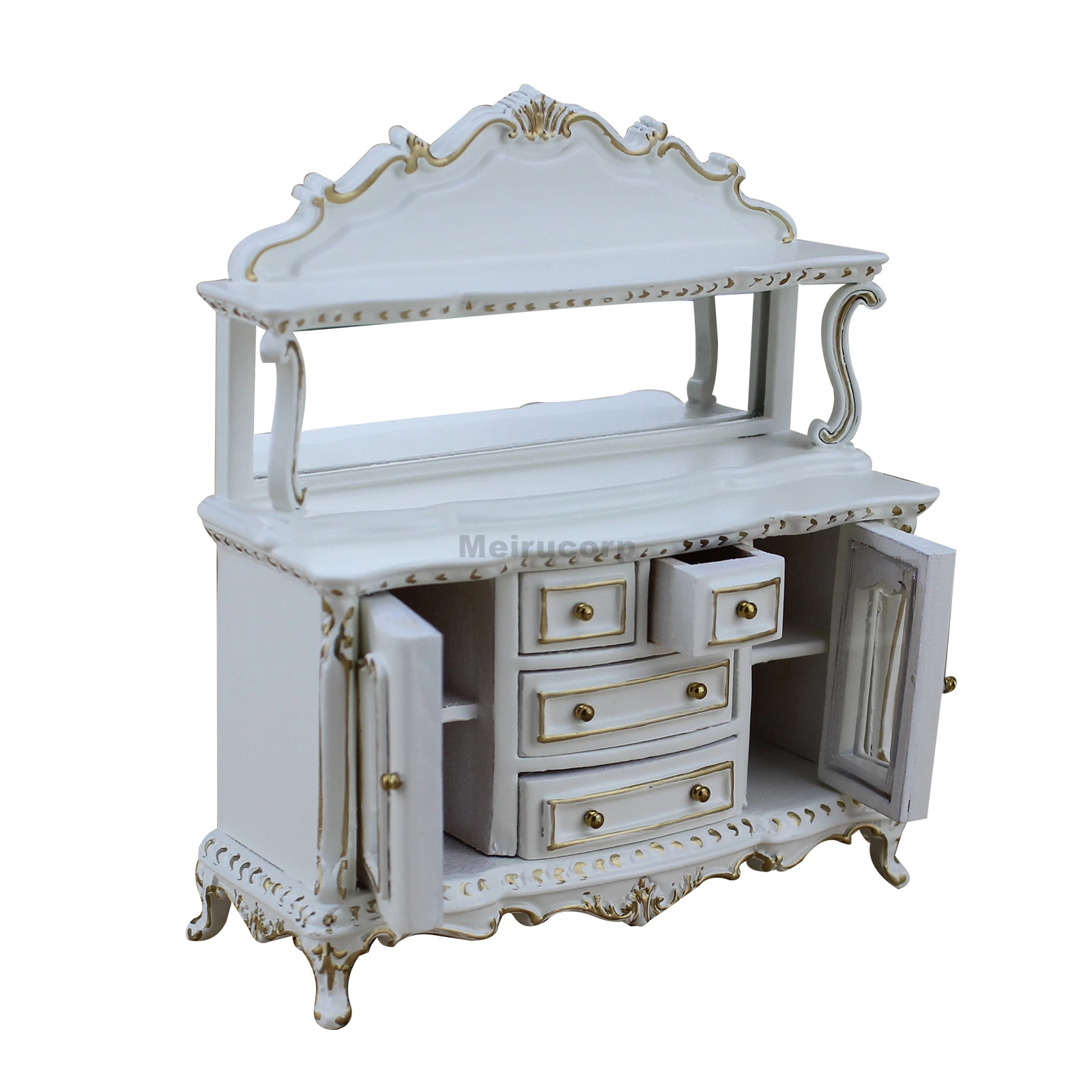 Миниатюрная мебель для кукольного домика белая позолоченная вручную обеденная