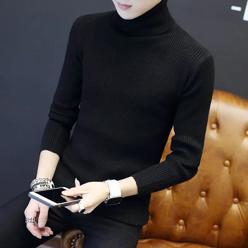 Мужская однотонная водолазка Классический облегающий свитер вязаный эластичный