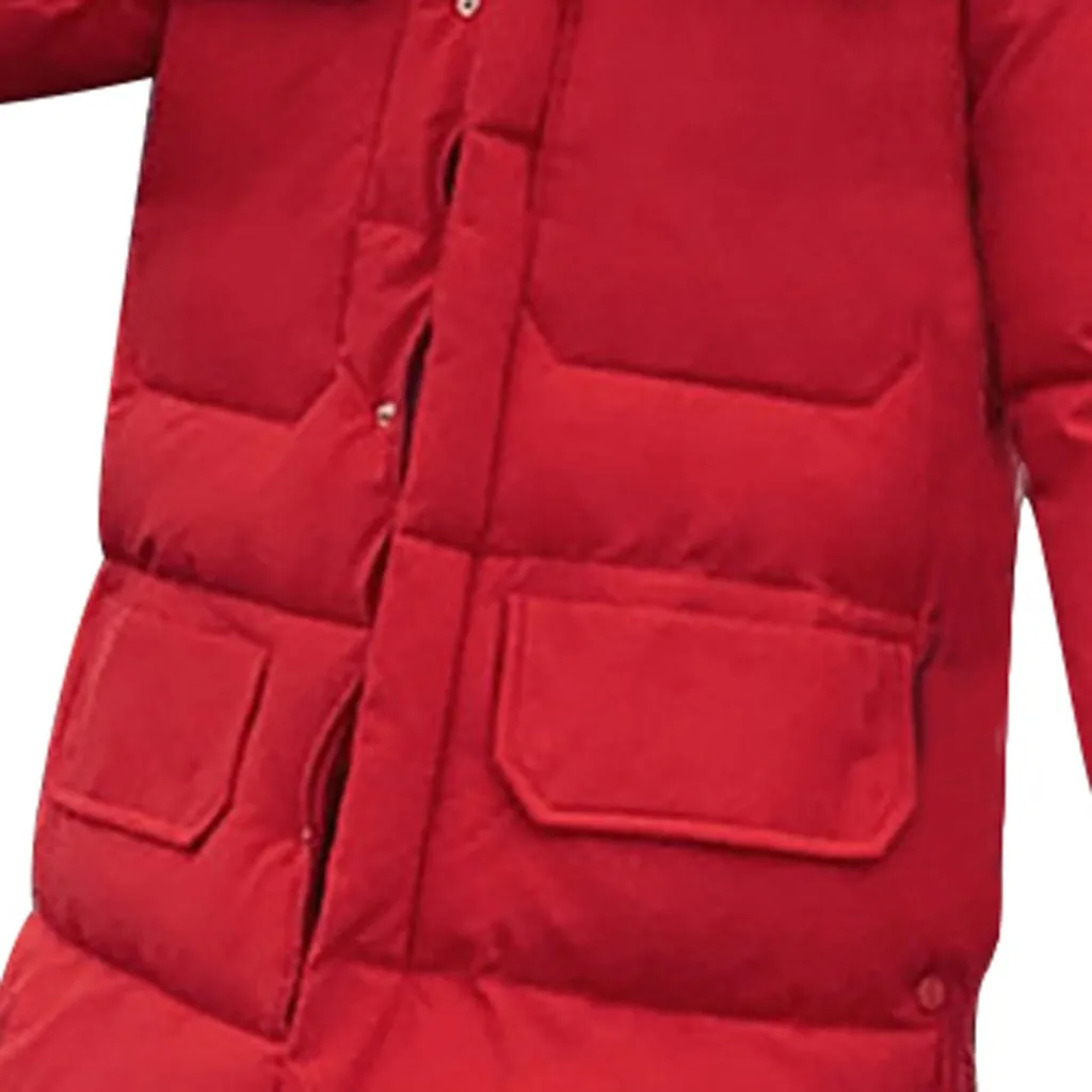 Женский пуховик с длинным рукавом зимний на молнии пальто карманами пуговицах