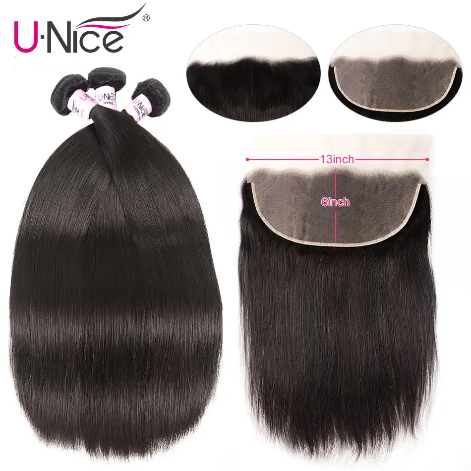 Unice Hair 13x6 Transparent Lace Frontal Closure With Bundles Brazilian Straight Hair Weave 3 pcs With Frontal Remy Hair