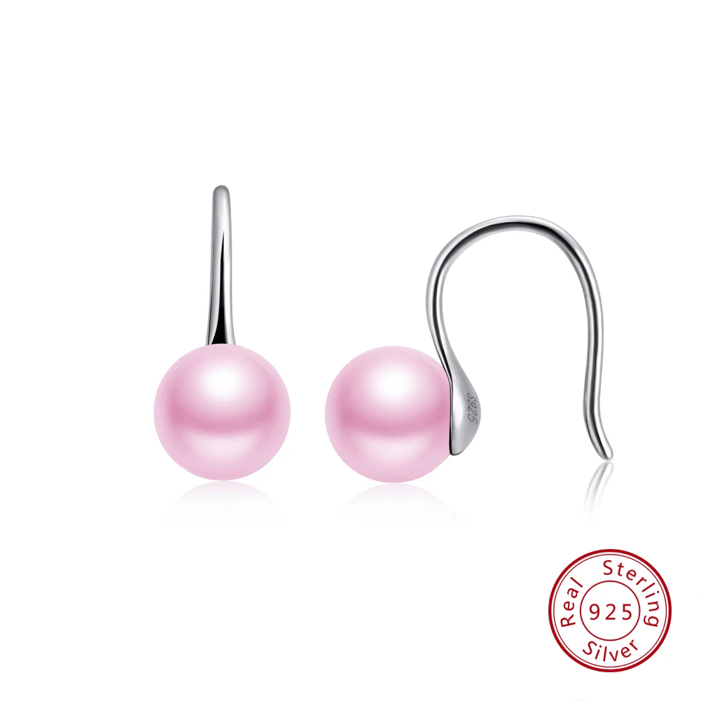 Pink ORSA JEWELS 925 пробы серебряные женские серьги-Крючки 4 цвета круглые жемчужные висячие серьги Модные ювелирные изделия подарок для женщин SE69 - Цвет камня: Pink