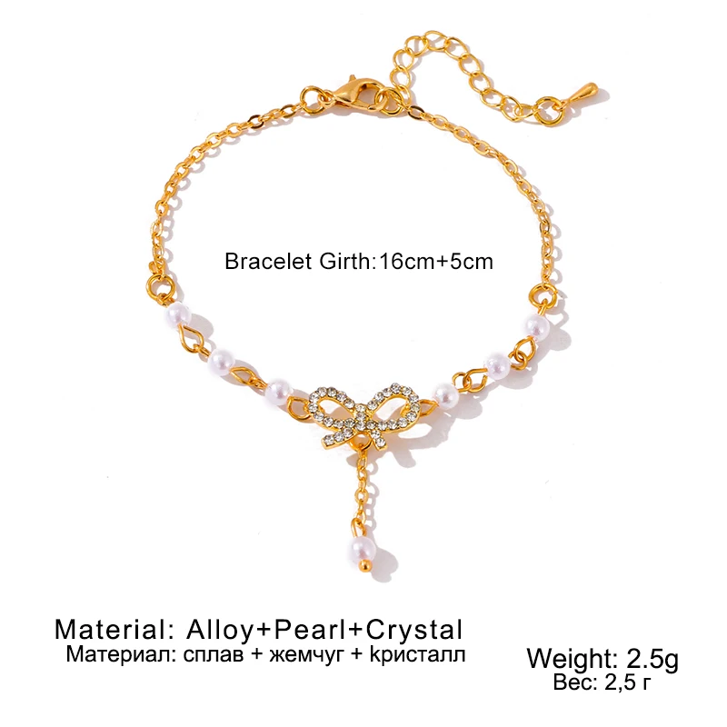

IFMIA Korean Fashion Bowknot Pearl Bracelet for Women Charm Gold Color Chain Cubic Zirconia Adjustable Bracelets Jewelry Gifts