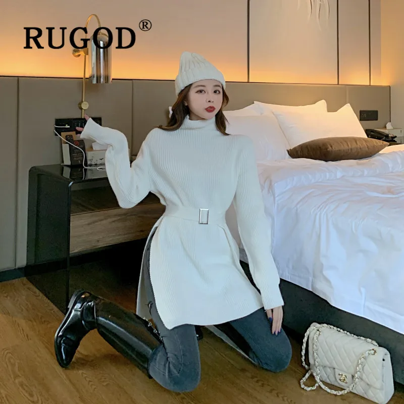RUGOD элегантный вязаный женский свитер корейский шик рукав-фонарик на шнуровке