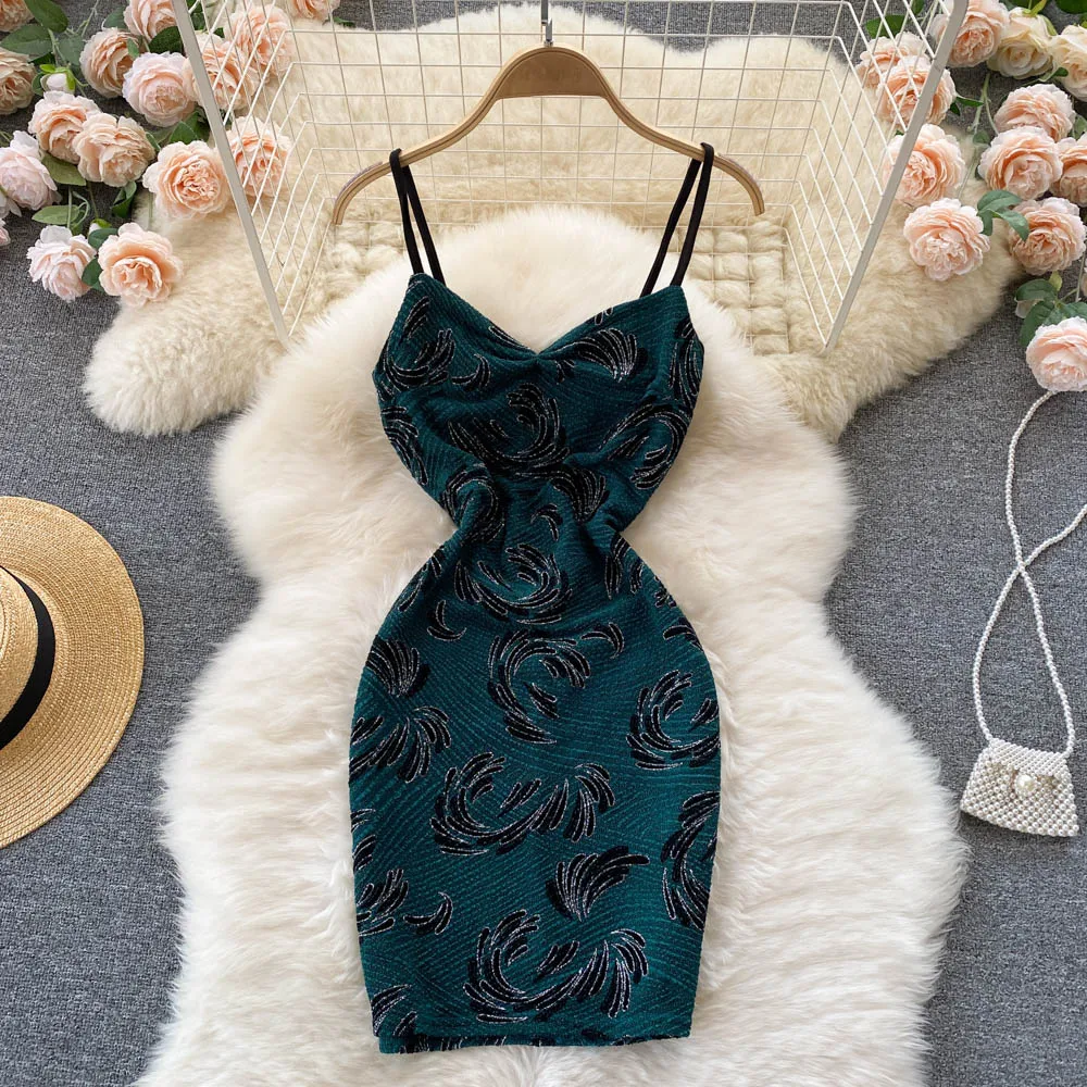 

C782 Women's New Fashion Sexy Low-cut Backless V-neck Sleeveless Slim Package Hip Short Dress Casual Vestidos