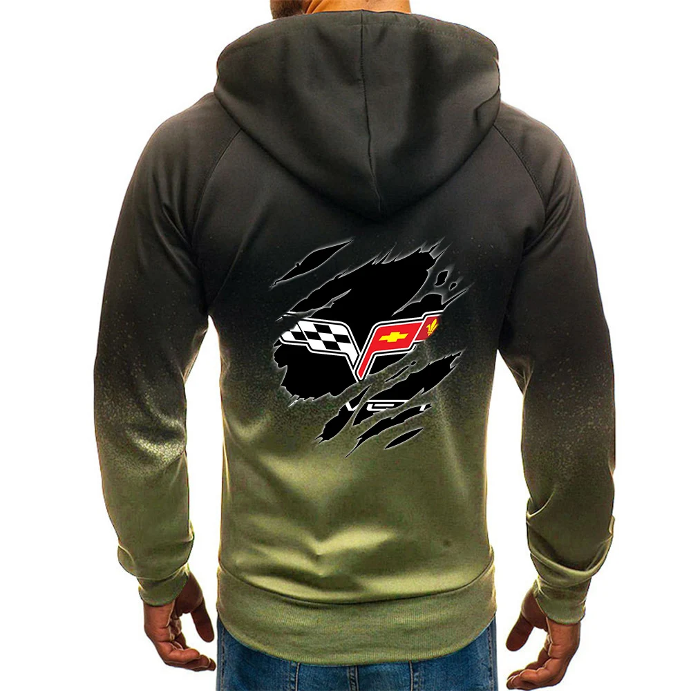 

Men's Hot 2021 New Corvette Logo Spring Print Hoodies Zipper jackets Man Comfortable Sweatshirts Casual Gradient Color Coats