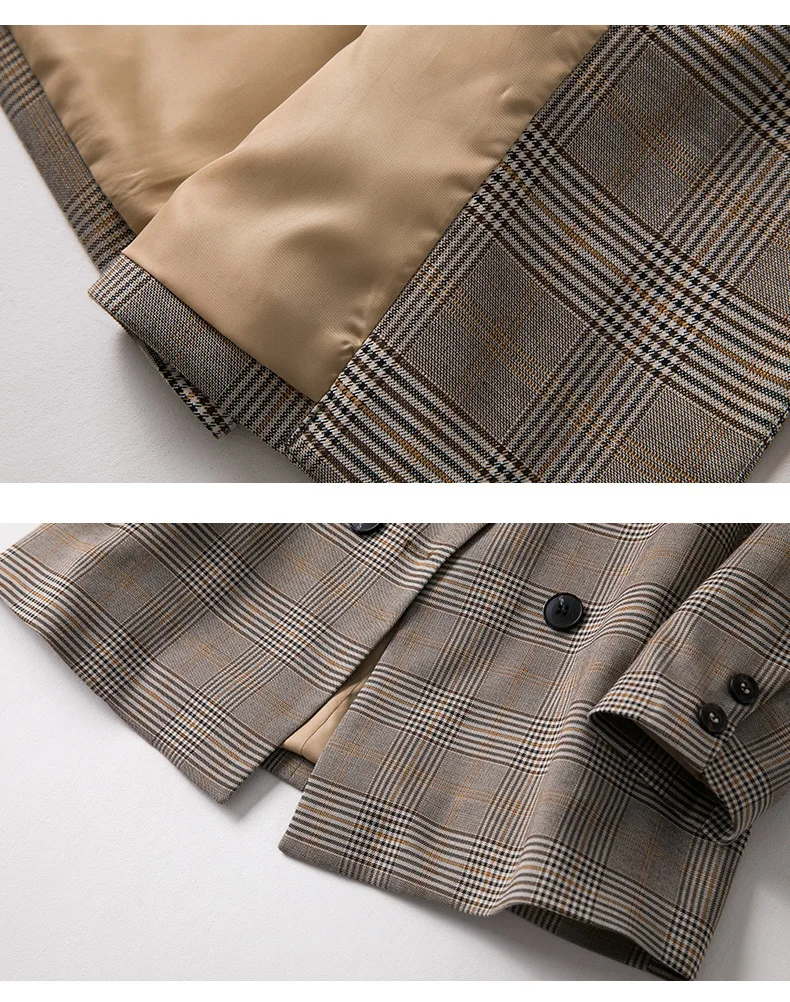 

Fashion Vintage Double Breasted Plaid Women Long Sleeve Slim OL 2020 Casual Autumn Suit Jacket Coat Blazer Female