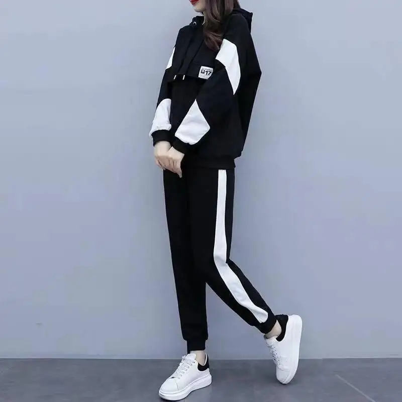 

MISSKY Women Suits Fleece Sports Wear Autumn Winter Long Sleeve Hoody Sweatshirt+Pants Female Sets New Black Color