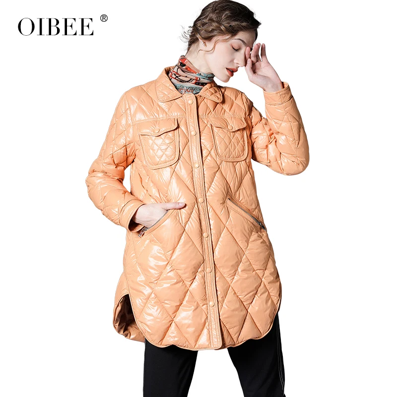 

OIBEE European pyrene shirt collar thin down jacket women 2020 autumn and winter women's new fashion split short jacket trend