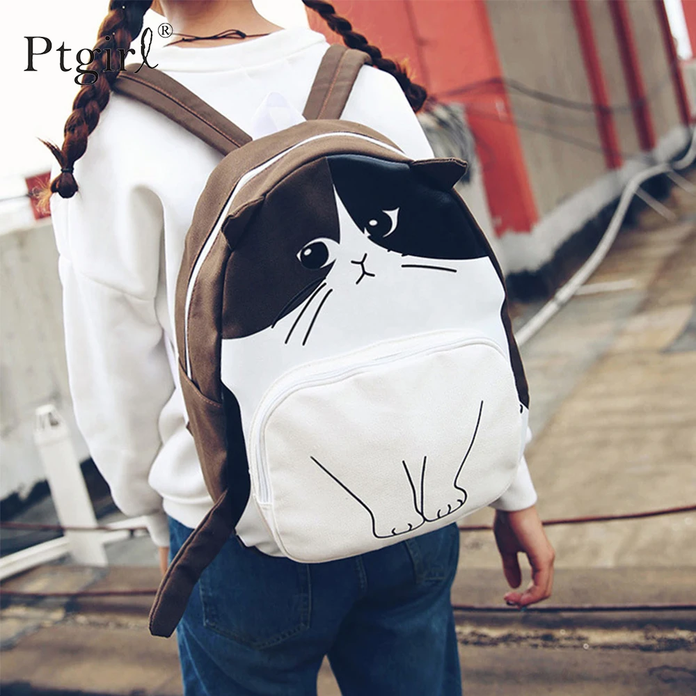 Милый школьный ранец для девочек подростков с мультяшными рисунками Холщовый в