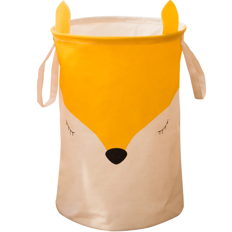 

Lovely Fox Round Laundry Basket Large Capacity Dirty Clothes Storage Bucket Waterproof Baby Toys Organizer Baskets with Handle