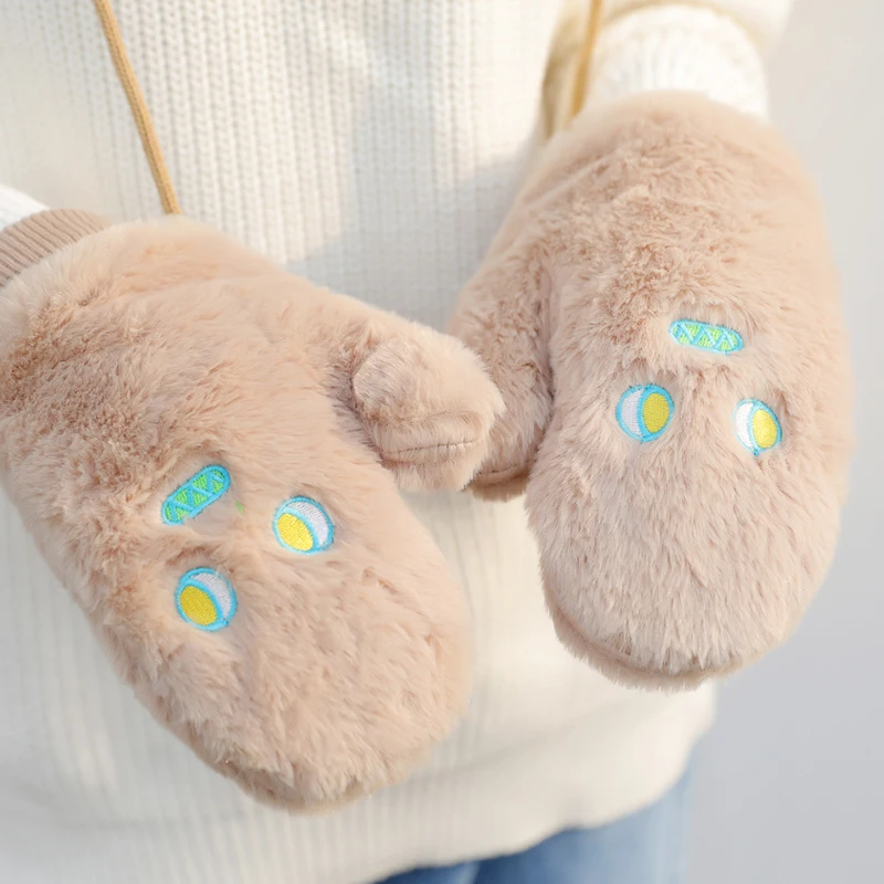 2019 Модные женские зимние милые перчатки без пальцев плюшевые варежки мягкие