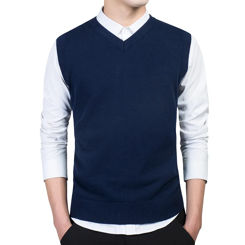 

Men Sleeveless Sweater Vest Boys Blue Sweaters Cotton Knitwear V-neck Knitted Casual Wear Plus Size 3xl Male Stretched Waistcoat