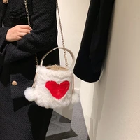 heart mini plush tote bags chain furry designer hand bag for women 2021 new soft fluffy bags faux fur shoulders bucket bags sac