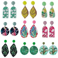 fashion acrylic plant green leaf pendant earrings hook ins popular earrings womens bohemian ethnic style party jewelry