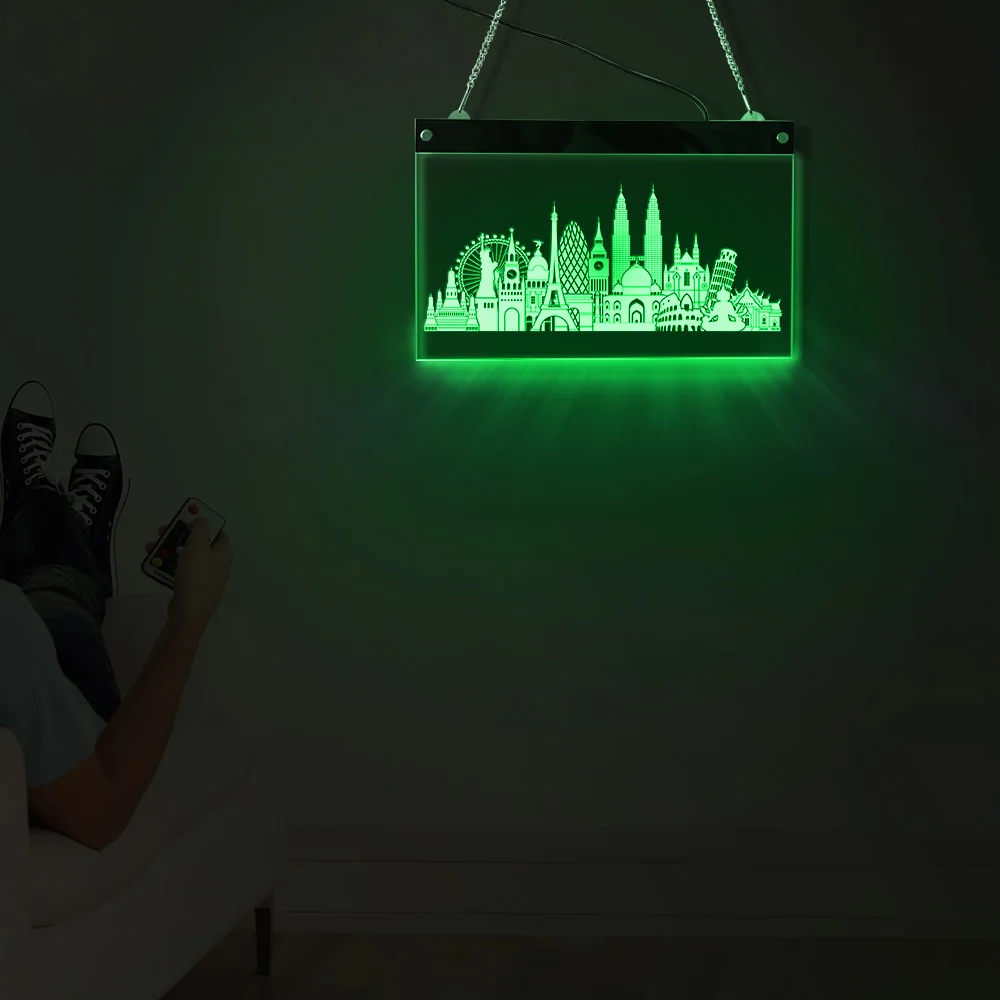 Светодиодная неоновая вывеска Skylines в стиле архитектуры цветная светодиодная