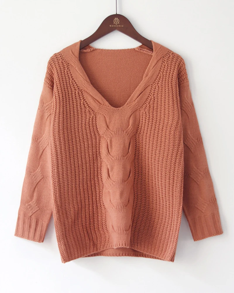 

Women Fashion Elegant 2020 Autumn Winter V Neck Solid Long Sleeve Knit Casual Sweater Warm Clothes Women 3XL