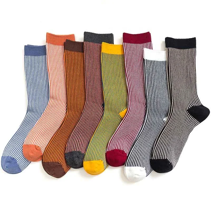 

New Designs 2022 Fashion Tube Double Needles Cotton White Strips Socks Woman