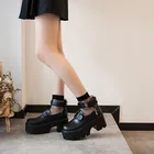 Туфли Мэри Джейн в готическом стиле, с круглым носком, униформа JK, из искусственной кожи, на платформе, с ремешком, водонепроницаемые, черные