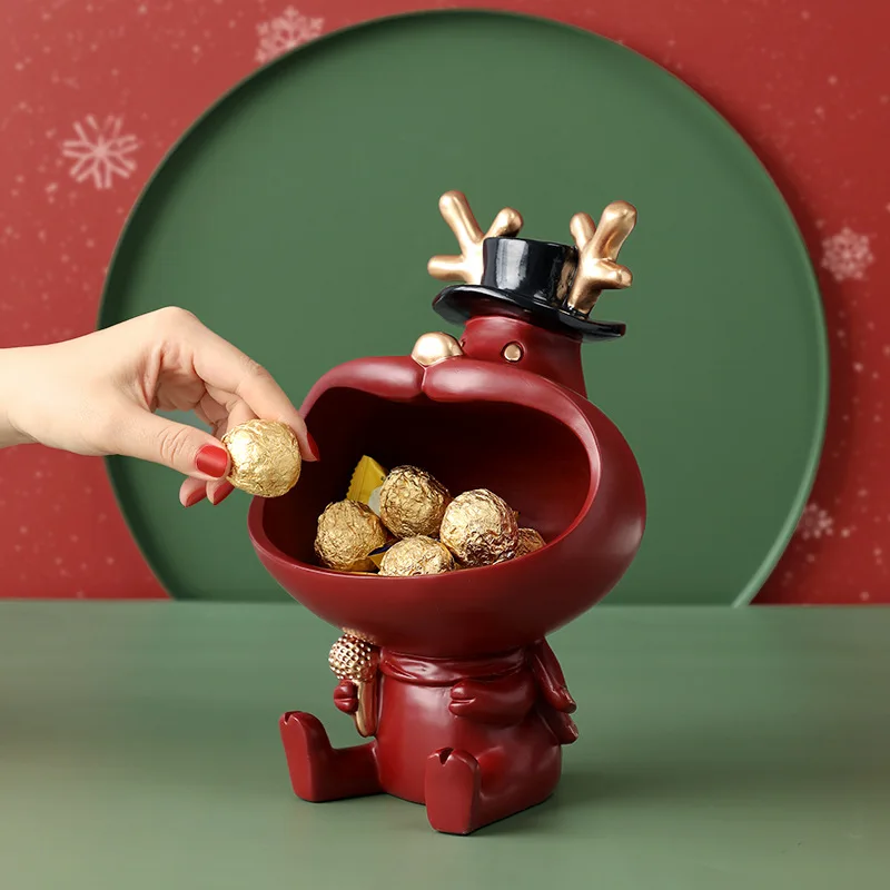 

Lucky Deer Resin Sculpture Ornaments Home Decoration Accessories Big Mouth Deer Decorative Figurines Storage Modern Art Statues