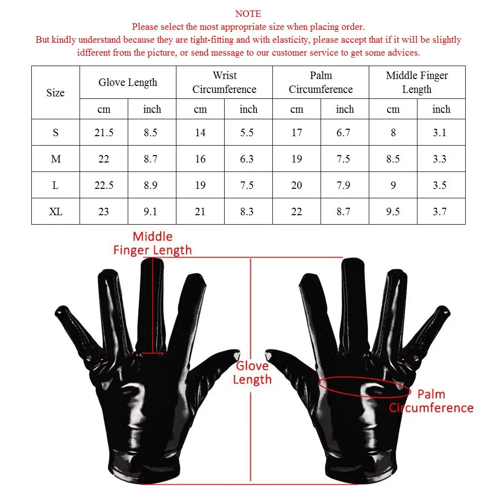 Короткие блестящие перчатки из искусственной кожи для взрослых влажного вида в