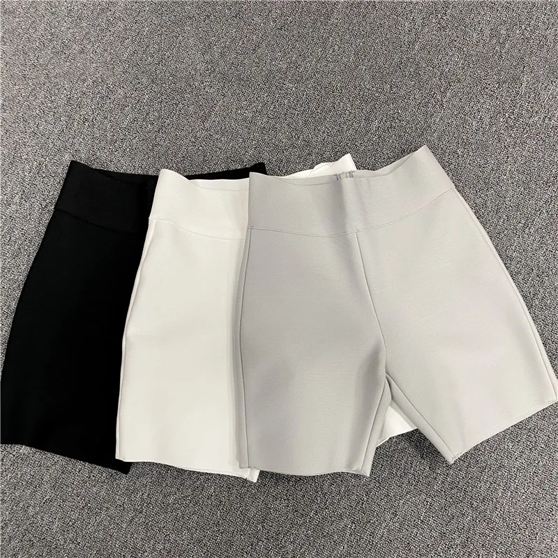 

FAKUNTN 10 Colors Bandage Shorts White Black Grey Bandage Short Pants High Waist Top Quality Rayon Vintage Vestios