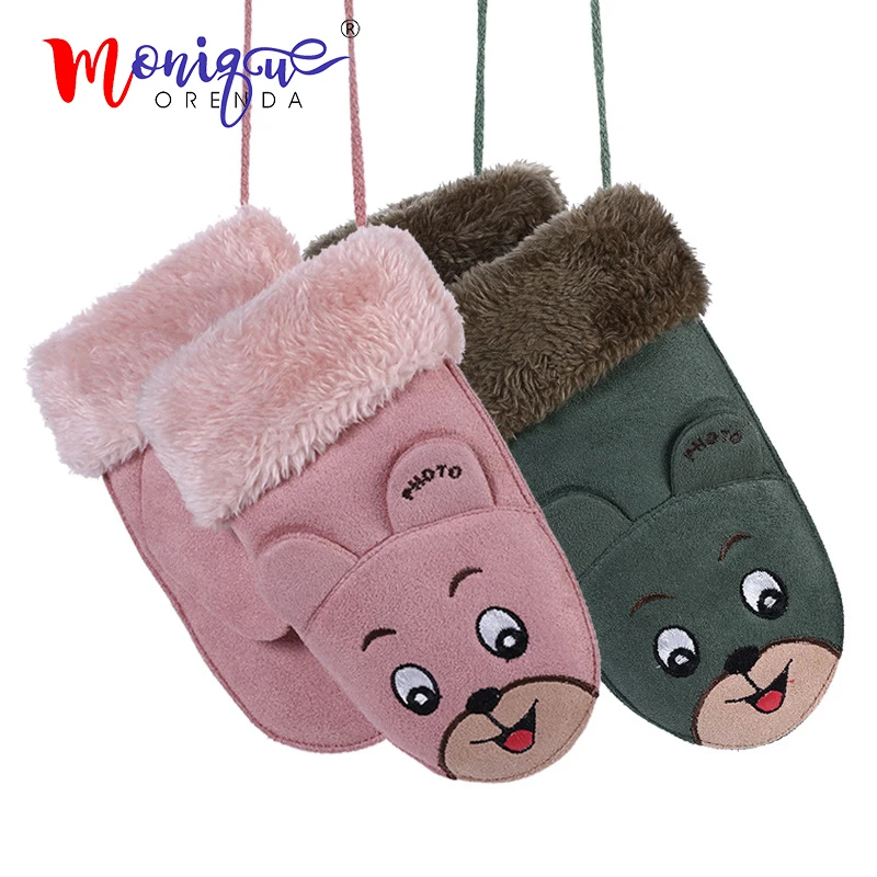 Новинка 2019 года kawaii Детские Зимние перчатки толстые меховые варежки с плюшевой