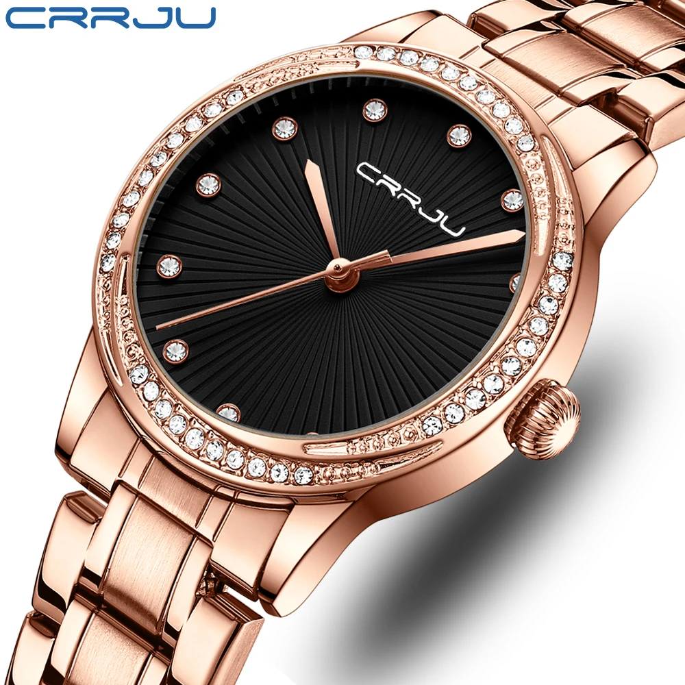 

CRRJU Women Gold Watch Stainless Steel Ladies Bracelet Fashion Quartz Movement Clock Relogio Feminino Montre Femme
