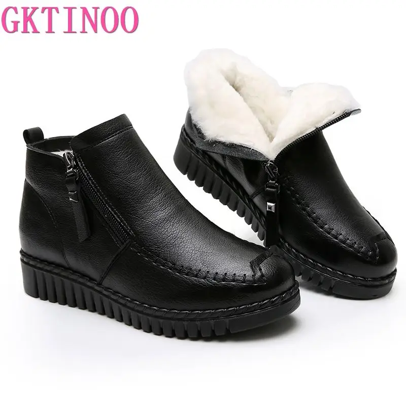 

GKTINOO 2022 Women Snow Boots Winter Flat Heels Ankle Boots Women Warm Platform Shoes Genuine Leather Thick Wool Fur Booties