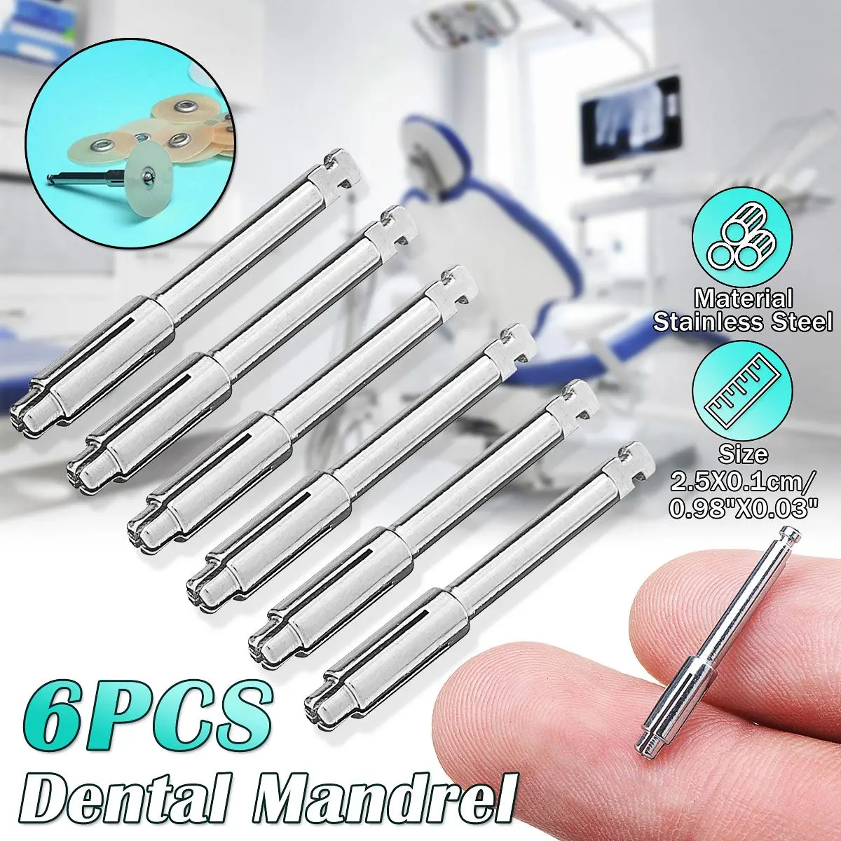 

6PCS Dental Mandrel Dental Lab Disc Fit RA Shank For Polishing Disk Rotary Tool Shank Set For Polisher Machine Stainless Steel