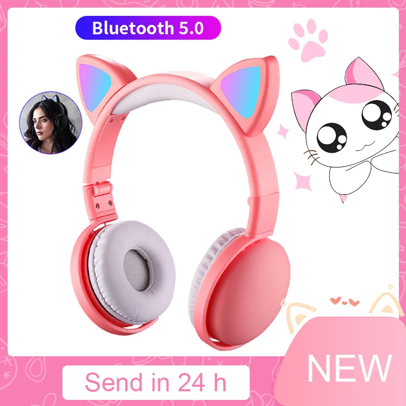 С милыми кошачьими ушками Беспроводной Наушники дети девочка Bluetooth 5 0 музыка