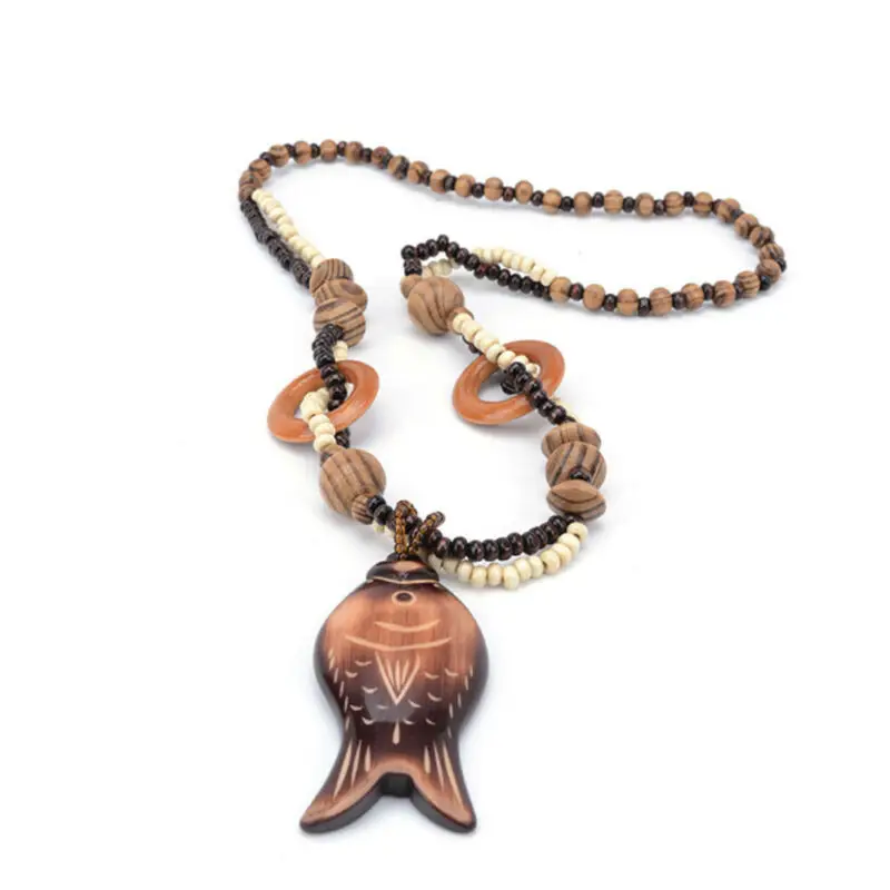 HIRIGIN Boho Ожерелье со слоном деревянная подвеска ручной работы из бисера Длинные