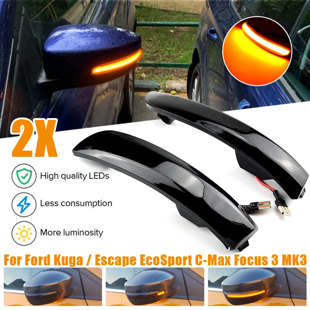 

2pcs Dynamic LED Turn Signal Lights Rearview Mirror Indicator Blinker Repeater For Ford Escape Kuga EcoSport 2013-2018