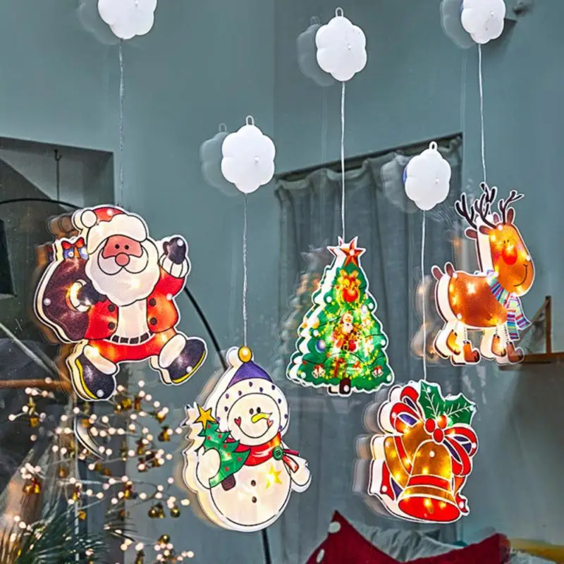 

Christmas Lights Santa Claus Lamps Snowman Elk Xmas Trees LED Decor 2022 Merry Christmas Window Decor For Home Photo Taking