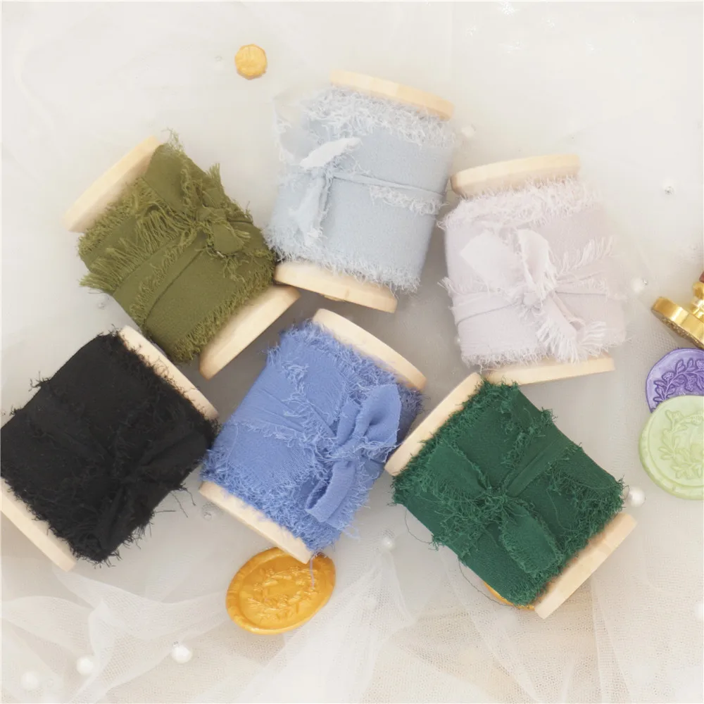 Изношенный шифон ручной работы в стиле Ins лента с краями 6 рулонов один комплект